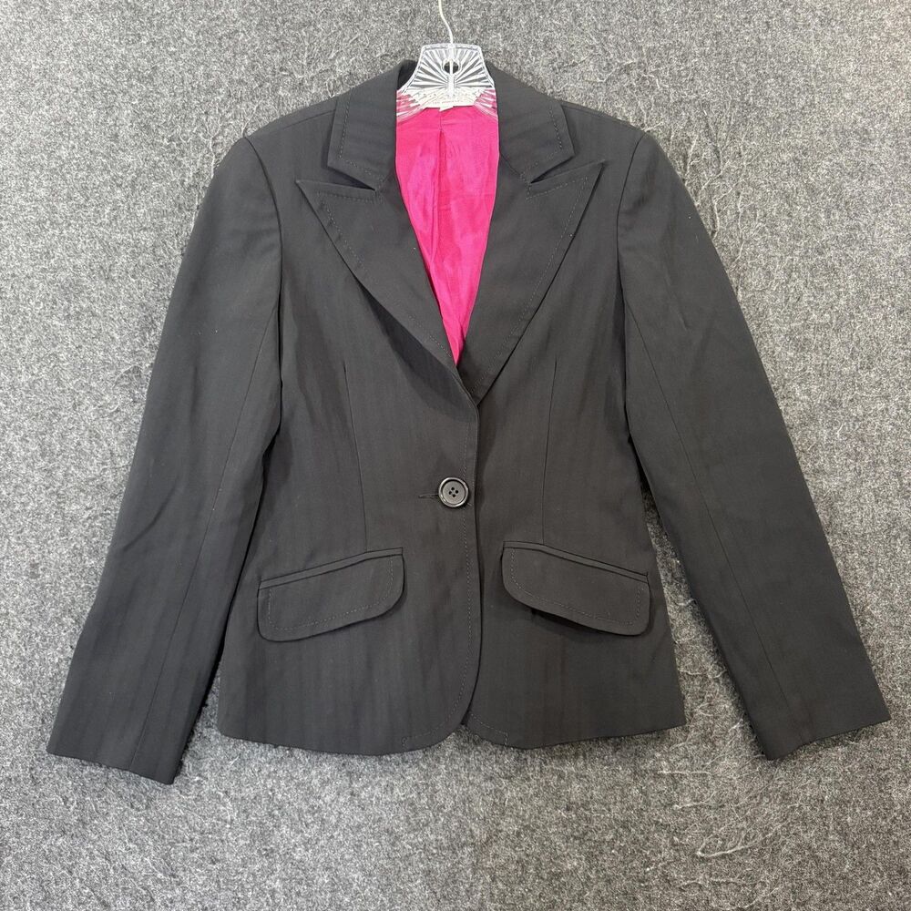 Trina Turk Blazer Jacket Women's 2 Black Pink Lined One Button Workwear USA Made